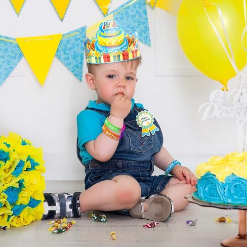 90 Pcs Happy Birthday Kits for Kids Classroom, Include Happy Birthday Crowns, Silicone Stretches, Badge Stickers, Students Kindergarten Birthday Party Hats for School Teacher Classroom Party Supplies in Saudi Arabia