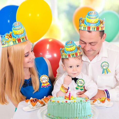 90 Pcs Happy Birthday Kits for Kids Classroom, Include Happy Birthday Crowns, Silicone Stretches, Badge Stickers, Students Kindergarten Birthday Party Hats for School Teacher Classroom Party Supplies in Saudi Arabia