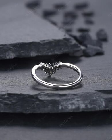 V Marquise Moss Agate Wedding Band ، Band White Gold Moss Agate Band ، شريط مطابق منحني ، مُحسّن لخاتم الذكرى السنوية (HND-SLX-MS-45) in Saudi Arabia