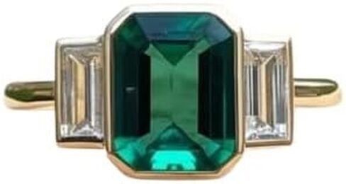 Silverq 2 Ct Emerald Cut Green Diamond Three Enging Engagement For Women 14K Gold Gold Mold Plated Betergy مجموعة ثلاثية مع حجارة خصيصات الجانبية 925 Sterling Silver Classic Jewelry in Saudi Arabia
