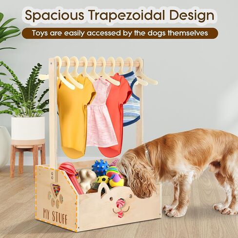 Chunful Dog Closet Wooden Pet Wardrobe Closet Dog Toy Storage Bin with Handle Pet Clothes Rack for Cat Organization and Storage Accessories, 19" x 13" x 9" in Saudi Arabia