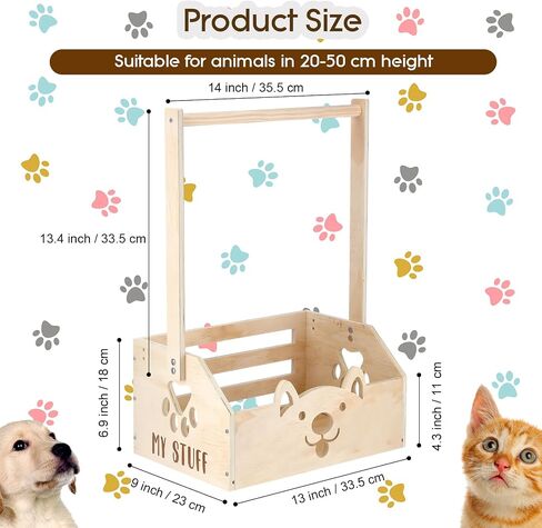 Chunful Dog Closet Wooden Pet Wardrobe Closet Dog Toy Storage Bin with Handle Pet Clothes Rack for Cat Organization and Storage Accessories, 19" x 13" x 9" in Saudi Arabia