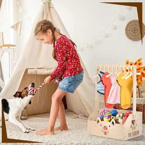 Chunful Dog Closet Wooden Pet Wardrobe Closet Dog Toy Storage Bin with Handle Pet Clothes Rack for Cat Organization and Storage Accessories, 19" x 13" x 9" in Saudi Arabia