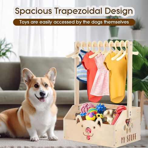 Chunful Dog Closet Wooden Pet Wardrobe Closet Dog Toy Storage Bin with Handle Pet Clothes Rack for Cat Organization and Storage Accessories, 19" x 13" x 9" in Saudi Arabia