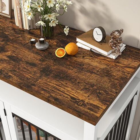 87in Farmhouse Dog Crate TV Stand ، أثاث بيت الكلب الخشبي مع بابان ، أثاث قفص الكلب الكبير ل 2 كلاب ، أنبوب معدني صلب و 4 أبواب قابلة للقفل ، رمادي in Kuwait