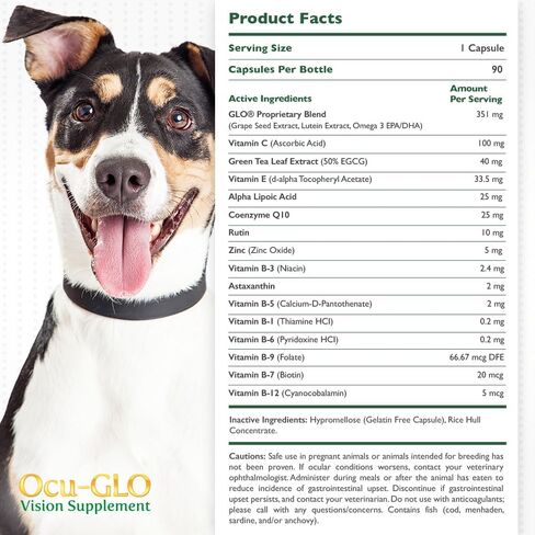 Ocu-GLO PB Vision Supplement for Small Dogs & Cats – Easy to Administer Powder Blend with Lutein, Omega-3 Fatty Acids, Grape Seed Extract and Antioxidants to Promote Eye Health, 30ct Sprinkle Capsules in Saudi Arabia