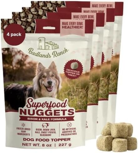 Superfood Nuggets- قسط ، وتجميد الكلاب الخام المجفف الغذاء أو العلاج. مكونات قوية كثيفة المغذيات. لا إضافات اصطناعية. Bison and Kale Formula 8oz - 4pk Bundle in Kuwait