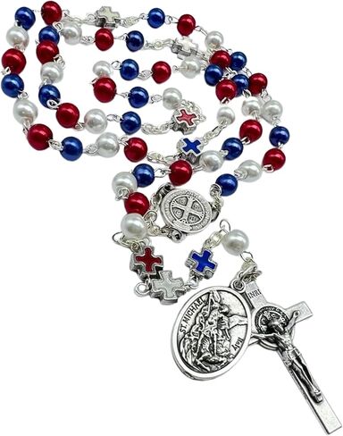 American Flag Rosary St Michael Archangel Red White And Blue Beads USA Patriotic Catholic Religious Gift Police Military in Saudi Arabia