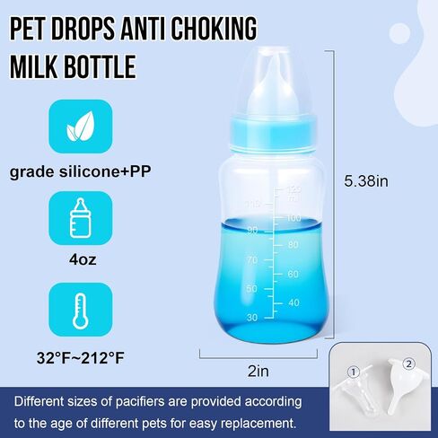 ASEVAT 5 oz 3PackPet Feeding Bottle, Anti-Choking Puppy Feeder Design,with 3pcs Replaceable and Reusable Silicone Nipples for Feeding Puppies, Kittens, Small Animals in Saudi Arabia