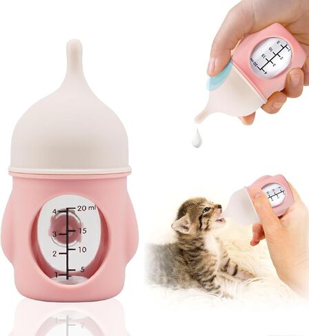 Ergonomic Pet Nursing Bottle,Puppy Bottles for Nursing Puppy Milk - 20ml Slow Flow Kitten Bottle Feeding kit for Newborn Kittens/Puppies/Small Animals, Easy-Clean Silicone Feeder (‌Pink‌) in Kuwait