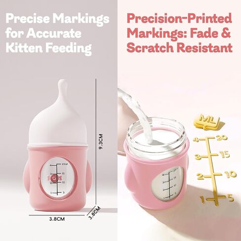 Ergonomic Pet Nursing Bottle,Puppy Bottles for Nursing Puppy Milk - 20ml Slow Flow Kitten Bottle Feeding kit for Newborn Kittens/Puppies/Small Animals, Easy-Clean Silicone Feeder (‌Pink‌) in Kuwait