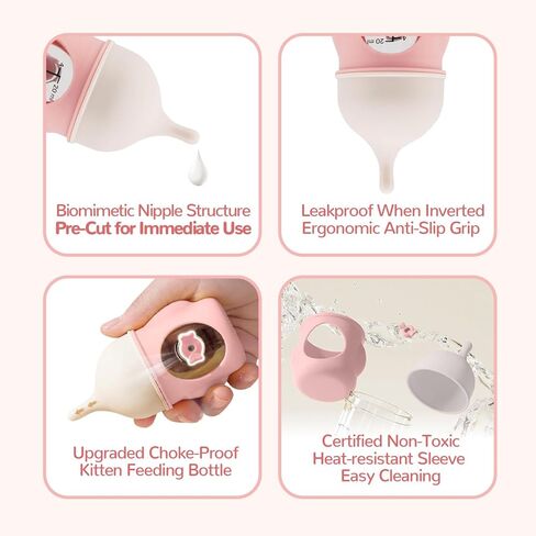 Ergonomic Pet Nursing Bottle,Puppy Bottles for Nursing Puppy Milk - 20ml Slow Flow Kitten Bottle Feeding kit for Newborn Kittens/Puppies/Small Animals, Easy-Clean Silicone Feeder (‌Pink‌) in Kuwait