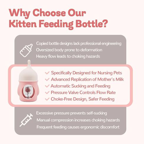 Ergonomic Pet Nursing Bottle,Puppy Bottles for Nursing Puppy Milk - 20ml Slow Flow Kitten Bottle Feeding kit for Newborn Kittens/Puppies/Small Animals, Easy-Clean Silicone Feeder (‌Pink‌) in Kuwait