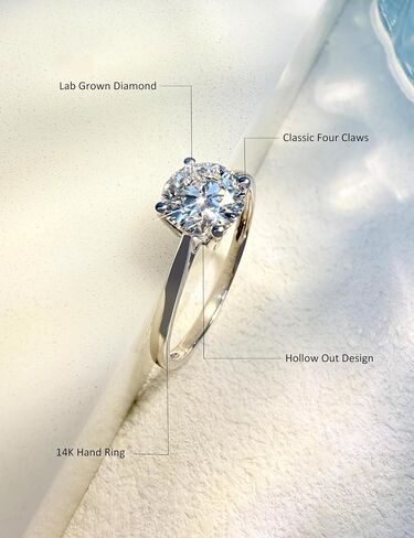 1-3 قيراط مختبر نما خاتم الخطوبة الماسي 14K الذهب الأبيض ، IGI CURTIDE ROUND CUT (E-F Color VS2-SI1) Classic 4-PRONG RING for Women ، Wedding Ring in Kuwait
