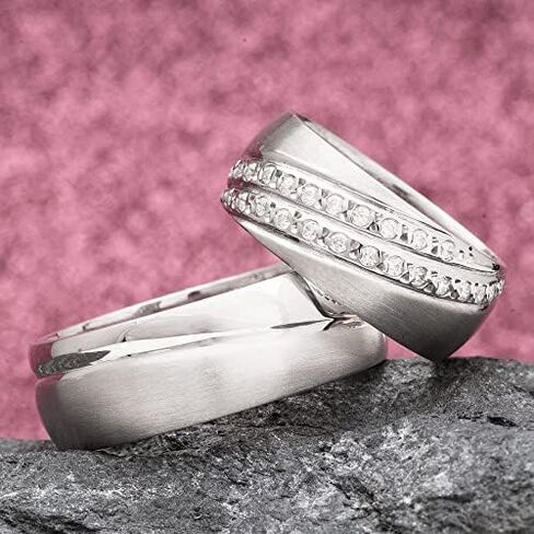 Silver Wedding Ring Sets 925 Sterling Silver Couple Matching Wedding Ring Set Personalized Man and woman Silver Wedding Ring Set in Saudi Arabia