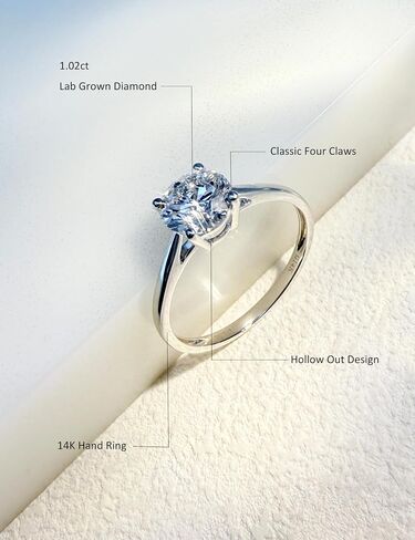 1-3 قيراط مختبر نما خاتم الخطوبة الماسي 14K الذهب الأبيض ، IGI CURTIDE ROUND CUT (E-F Color VS2-SI1) Classic 4-PRONG RING for Women ، Wedding Ring in Kuwait