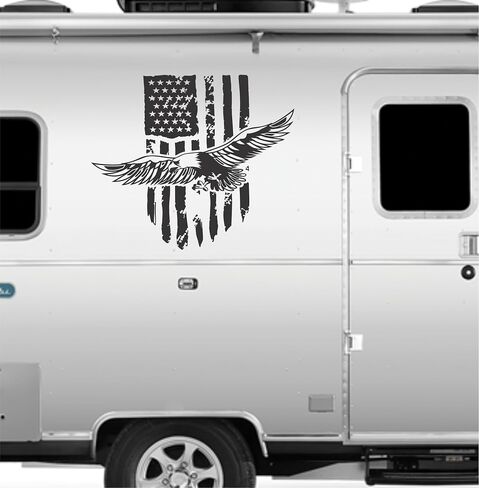 American Flag Camper RV Decal Eagle USA Hunting Sticker, Vinyl Graphics. (23x22 inch) in Kuwait