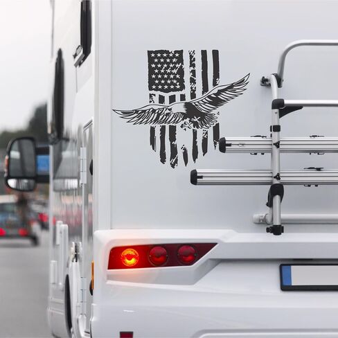 American Flag Camper RV Decal Eagle USA Hunting Sticker, Vinyl Graphics. (23x22 inch) in Kuwait