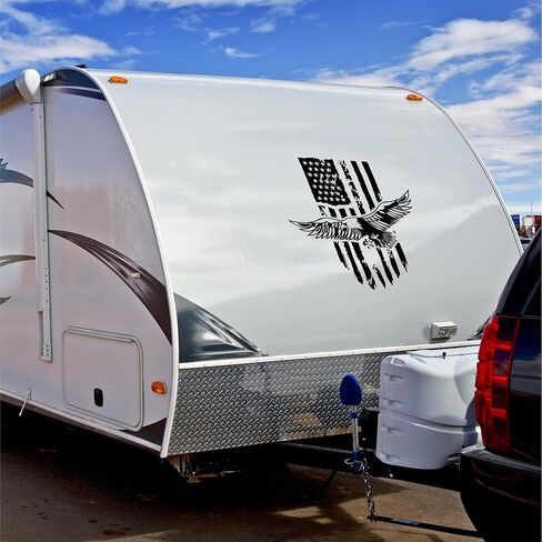American Flag Camper RV Decal Eagle USA Hunting Sticker, Vinyl Graphics. (23x22 inch) in Kuwait