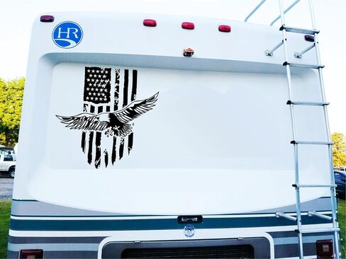 American Flag Camper RV Decal Eagle USA Hunting Sticker, Vinyl Graphics. (23x22 inch) in Kuwait