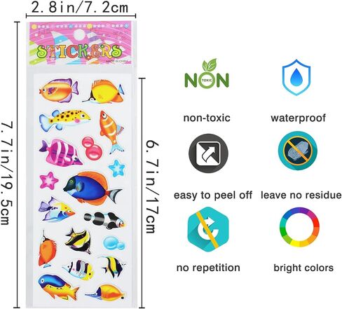 24 Sheets(500+) 3D Puffy Stickers for Toddlers Kids, Bulk Preschool Sticker Sheets for Reward, Craft, Scrapbooking Including Animal, Fruits, Dinosaurs, Fish and More in Kuwait