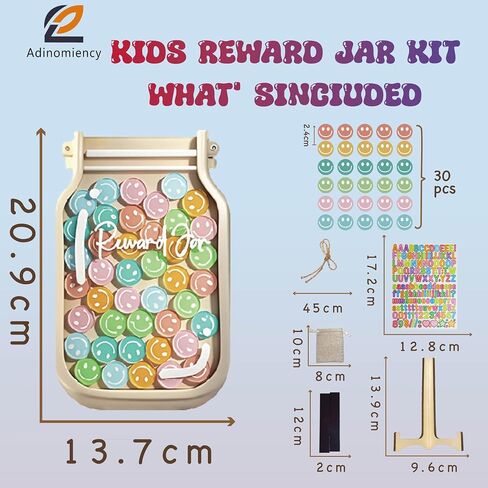 Kids Reward Jar & Behavior Chart - الفصل الدراسي والمخطط التدريبي للقعادة مع 80 ملصقًا - أداة المعلم/الوالدين للأعمال المنزلية ، والواجبات المنزلية ، والعادات الجيدة (ملونة ودائمة) in Saudi Arabia