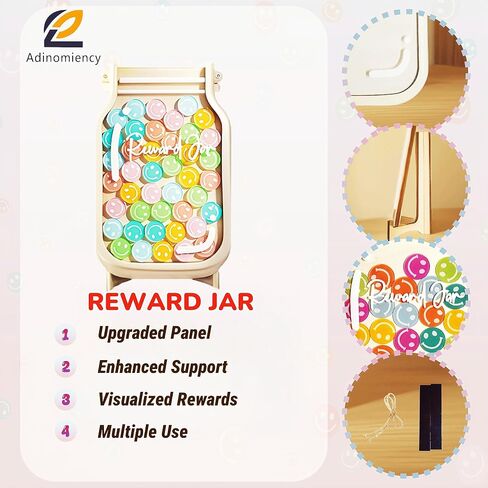Kids Reward Jar & Behavior Chart - الفصل الدراسي والمخطط التدريبي للقعادة مع 80 ملصقًا - أداة المعلم/الوالدين للأعمال المنزلية ، والواجبات المنزلية ، والعادات الجيدة (ملونة ودائمة) in Saudi Arabia