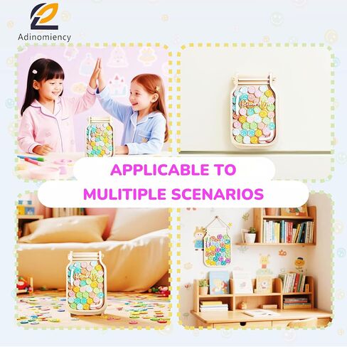 Kids Reward Jar & Behavior Chart - الفصل الدراسي والمخطط التدريبي للقعادة مع 80 ملصقًا - أداة المعلم/الوالدين للأعمال المنزلية ، والواجبات المنزلية ، والعادات الجيدة (ملونة ودائمة) in Saudi Arabia