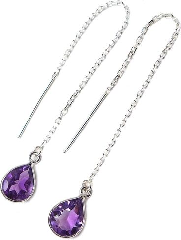 10mm Tear Drop Purple Amethyst Threader Sterling Silver Chain Earrings JD53 in Saudi Arabia