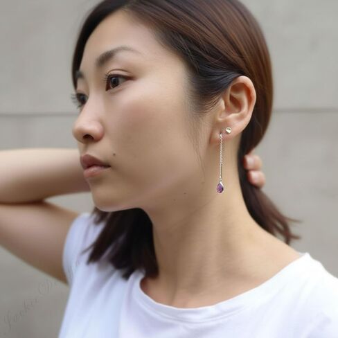 10mm Tear Drop Purple Amethyst Threader Sterling Silver Chain Earrings JD53 in Saudi Arabia