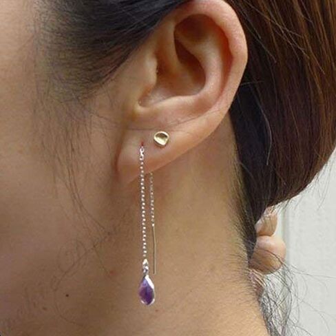 10mm Tear Drop Purple Amethyst Threader Sterling Silver Chain Earrings JD53 in Saudi Arabia