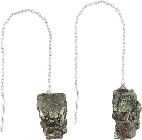 Natural Raw Golden Pyrite Gemstones Threader Earrings, Handmade Dangling Earrings for Women, Silver Plated Earrings, Rough Stones & Healing Crystals, Women Jewelry, Gift For Her in Saudi Arabia