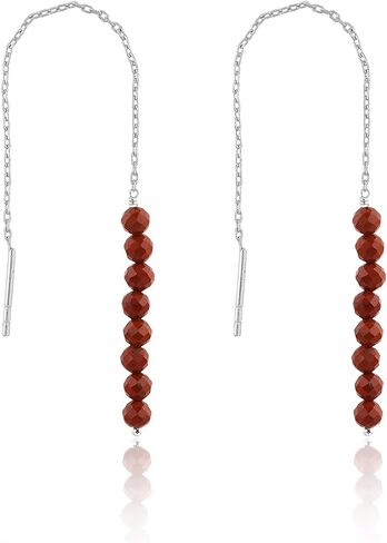 Prehnite Gemstone Beads Threader Earrings – Hypoallergenic Silver Plated Chain Drop Earrings for Women, Lightweight Minimalist Jewelry for Sensitive Ears, Handmade Dangle (Prehnite) in Kuwait