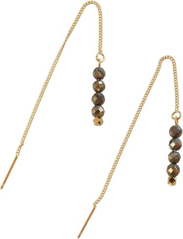 Pyrite Gemstone Thread Earrings Gold-Plated Chain Threader Gift for Girlfriend in Saudi Arabia