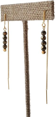 Pyrite Gemstone Thread Earrings Gold-Plated Chain Threader Gift for Girlfriend in Saudi Arabia