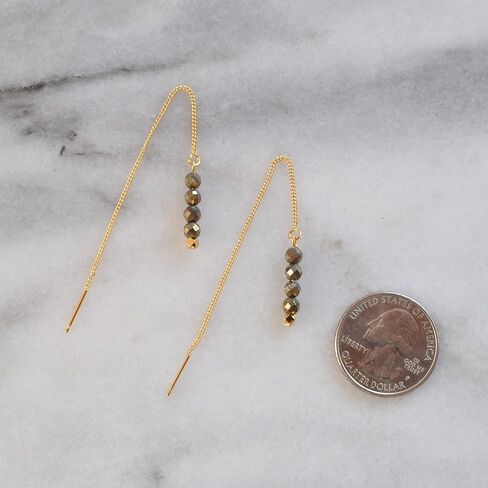 Pyrite Gemstone Thread Earrings Gold-Plated Chain Threader Gift for Girlfriend in Saudi Arabia