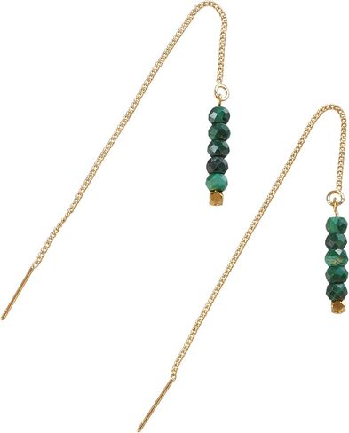 Malachite Green Gemstone Gold-Plated Chain Threader Earrings Graduation Gift in Saudi Arabia