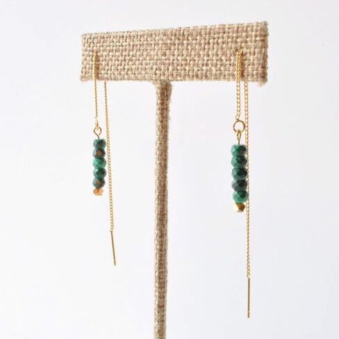 Malachite Green Gemstone Gold-Plated Chain Threader Earrings Graduation Gift in Saudi Arabia