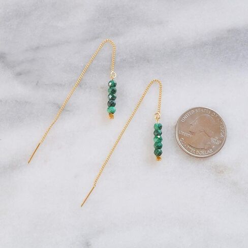 Malachite Green Gemstone Gold-Plated Chain Threader Earrings Graduation Gift in Saudi Arabia