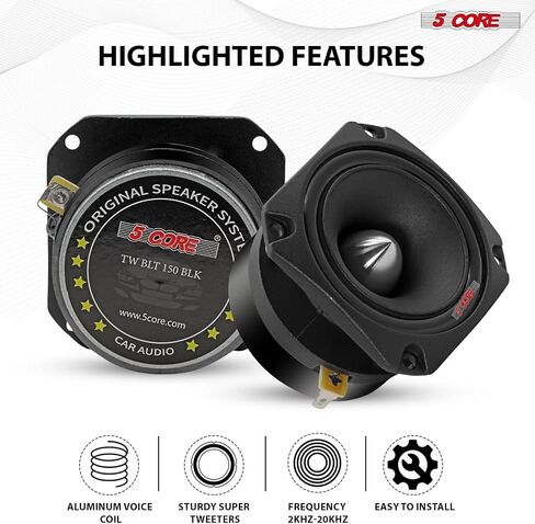 5 مكبرات صوت فائقة مقاس 3.5 بوصة مكونة من قطعتين • 360 واط RMS و1200 واط PMPO مدمج • 4 أوم • رصاصة من التيتانيوم مع ملف صوتي 1 بوصة • حساسية 106 ديسيبل • سهل التركيب - زوج TW BLT 180 BLK in Kuwait