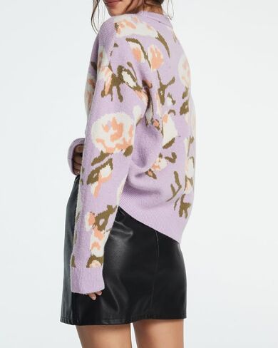 سترة المرأة الأزهار طويلة الأكمام Crewneck انخفاض الكتف نمط متماسكة سترة صوفية in Saudi Arabia