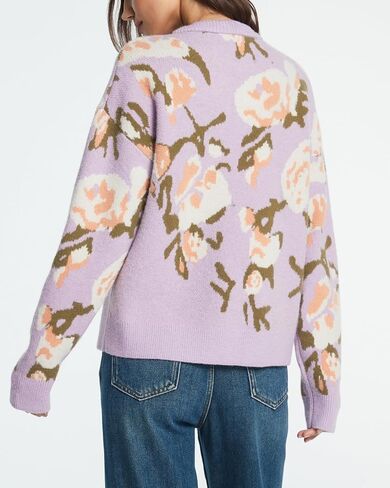 سترة المرأة الأزهار طويلة الأكمام Crewneck انخفاض الكتف نمط متماسكة سترة صوفية in Saudi Arabia