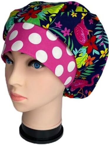 Bouffant Scrub Cap Spotted Tropical Scrub Hat OR Hats Womens Scrub Caps in Saudi Arabia