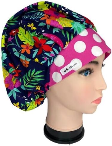 Bouffant Scrub Cap Spotted Tropical Scrub Hat OR Hats Womens Scrub Caps in Saudi Arabia