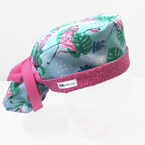 Ponytail Scrub Cap Flamingo Time Scrub Hat Scrub Caps for Women in Saudi Arabia