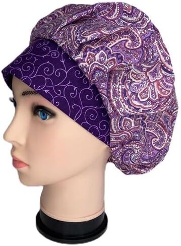 Bouffant Scrub Cap Pink and Purple Paisley Scrub Hat OR Hats Womens Scrub Caps in Saudi Arabia
