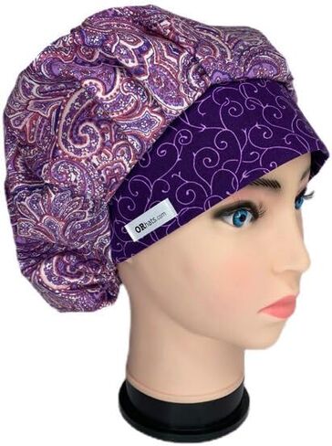 Bouffant Scrub Cap Pink and Purple Paisley Scrub Hat OR Hats Womens Scrub Caps in Saudi Arabia