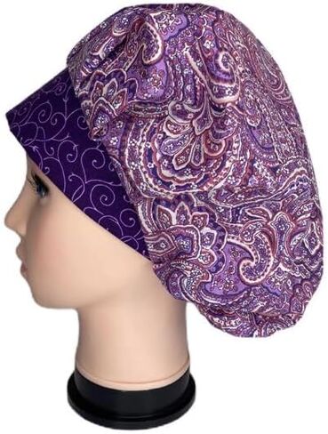 Bouffant Scrub Cap Pink and Purple Paisley Scrub Hat OR Hats Womens Scrub Caps in Saudi Arabia