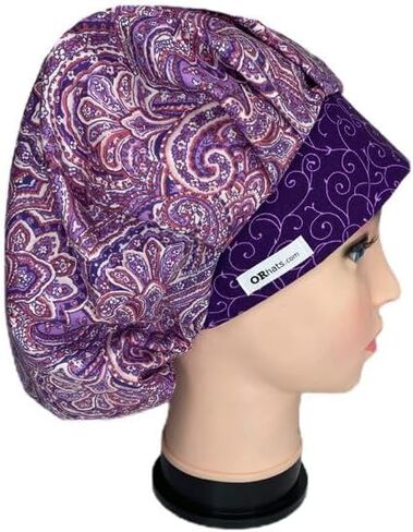 Bouffant Scrub Cap Pink and Purple Paisley Scrub Hat OR Hats Womens Scrub Caps in Saudi Arabia