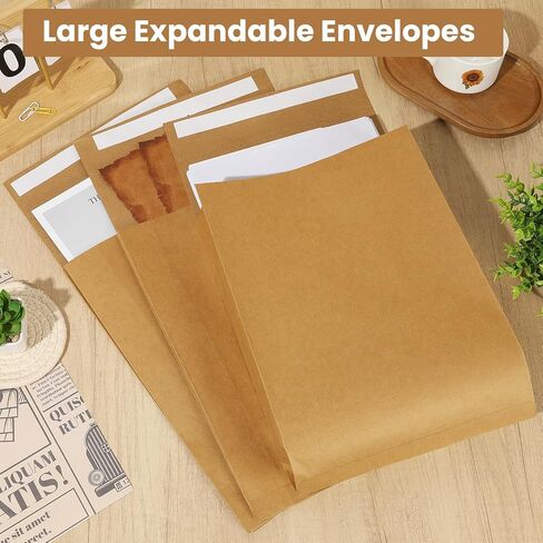 chiazllta 30pcs مظاريف قابلة للتوسيع مع ختم ذاتي 13.23x9.37 في/ 33.6x23.8 سم مظاريف كتالوج كرافت البريدية الكبيرة للوثائق in Kuwait